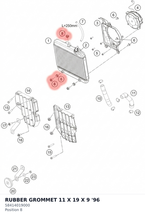 Diagram preview: RUBBER GROMMET 11 X 19 X 9 '96 (58414019000)