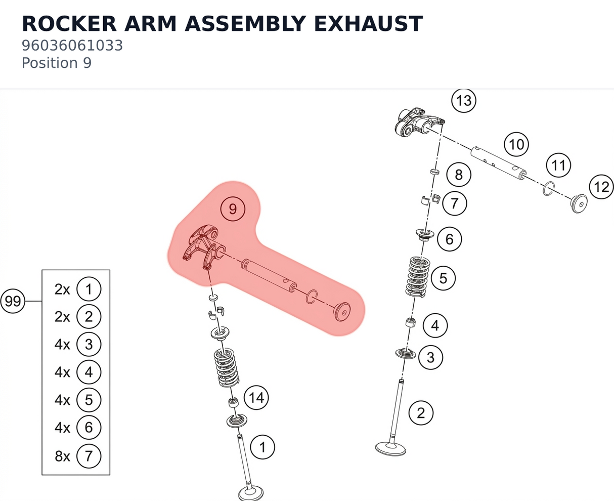 Diagram preview: ROCKER ARM ASSEMBLY EXHAUST (96036061033)