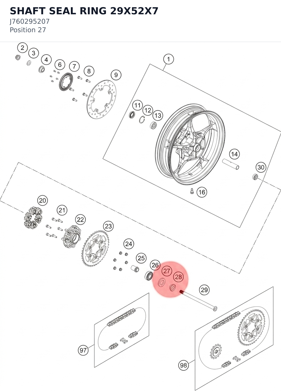 Diagram preview: SHAFT SEAL RING 29X52X7 (J760295207)