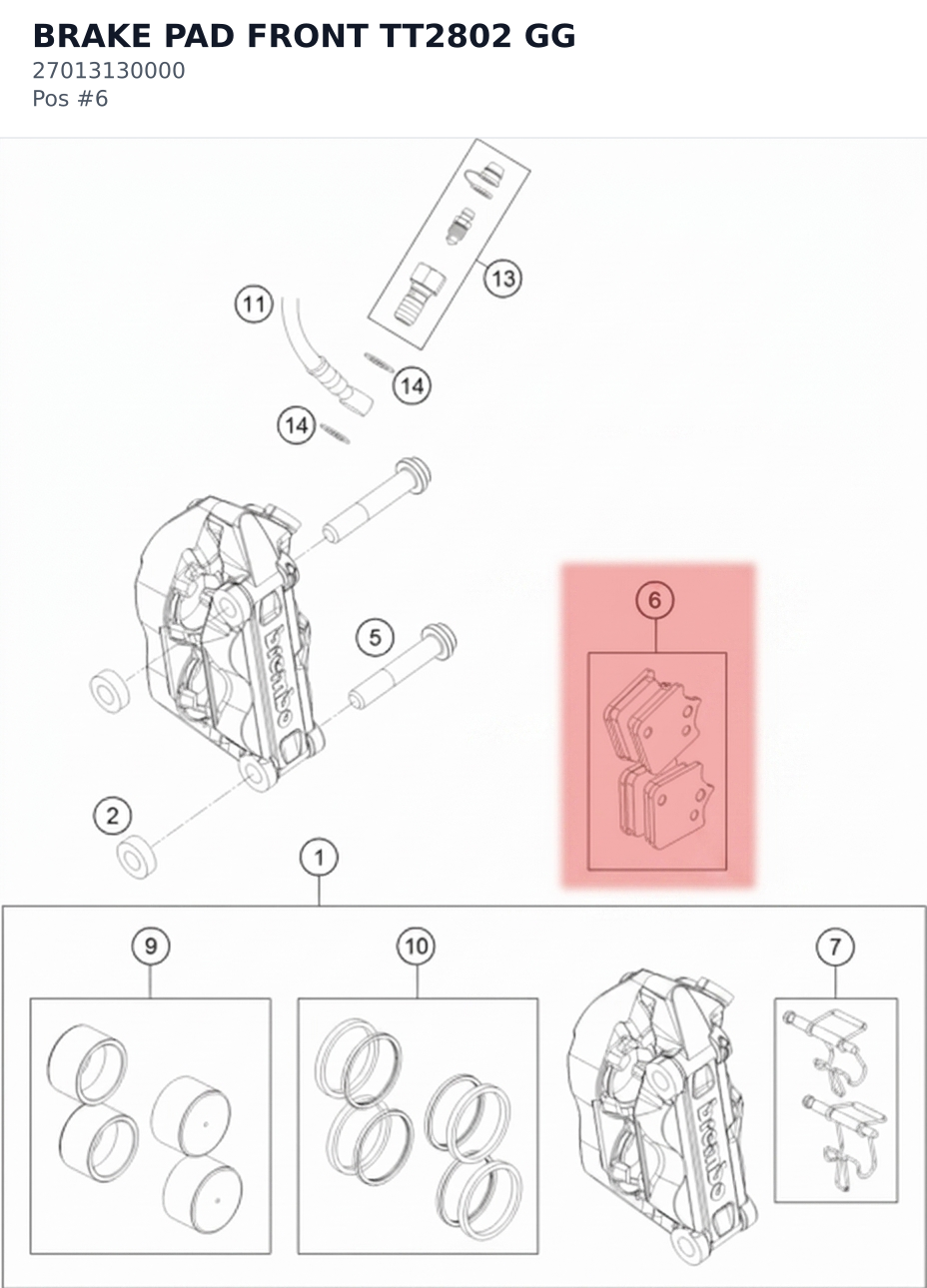 Diagram preview: BRAKE PAD FRONT TT2802 GG (27013130000)