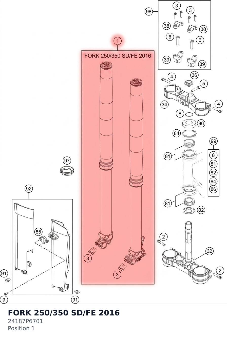 Diagram preview: FORK  250/350 SD/FE       2016 (24187P6701)