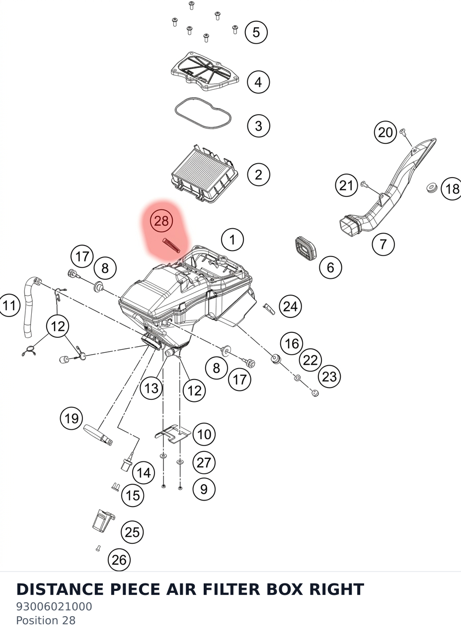 Diagram preview: DISTANCE PIECE AIR FILTER BOX RIGHT (93006021000)
