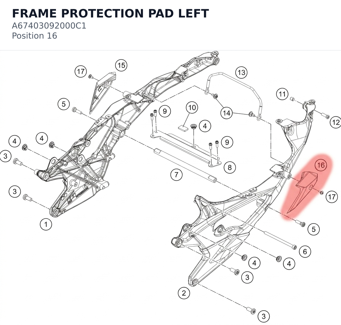 Diagram preview: FRAME PROTECTION PAD LEFT (A67403092000C1)