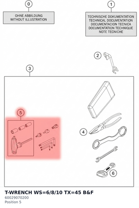 Diagram preview: T-WRENCH WS=6/8/10 TX=45 B&F (60029070200)