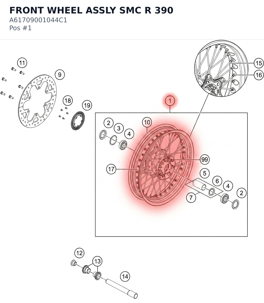 Diagram preview: FRONT WHEEL ASSLY SMC R 390 (A61709001044C1)