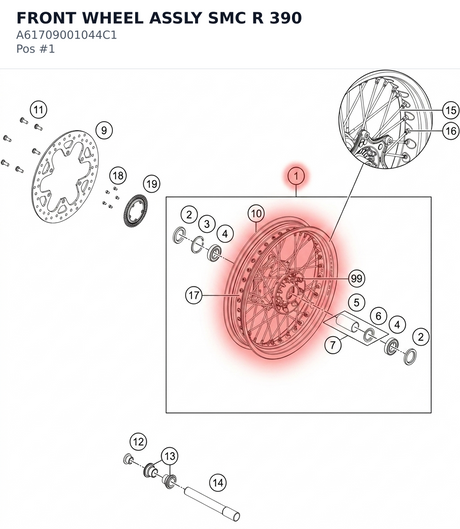 Diagram preview: FRONT WHEEL ASSLY SMC R 390 (A61709001044C1)