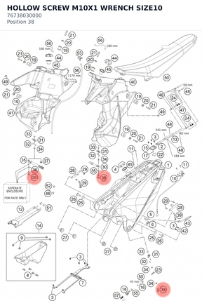 Diagram preview: HOLLOW SCREW M10X1 WRENCH SIZE10 (76738030000)