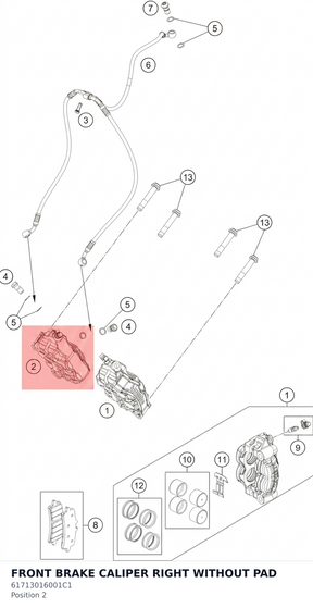 Diagram preview: FRONT BRAKE CALIPER RIGHT WITHOUT PAD (61713016001C1)