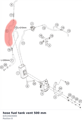 Diagram preview: hose fuel tank vent 500 mm (63515024000)