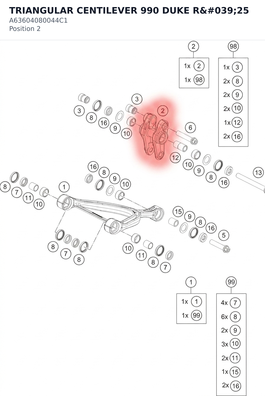 Diagram preview: TRIANGULAR CENTILEVER 990 DUKE R'25 (A63604080044C1)