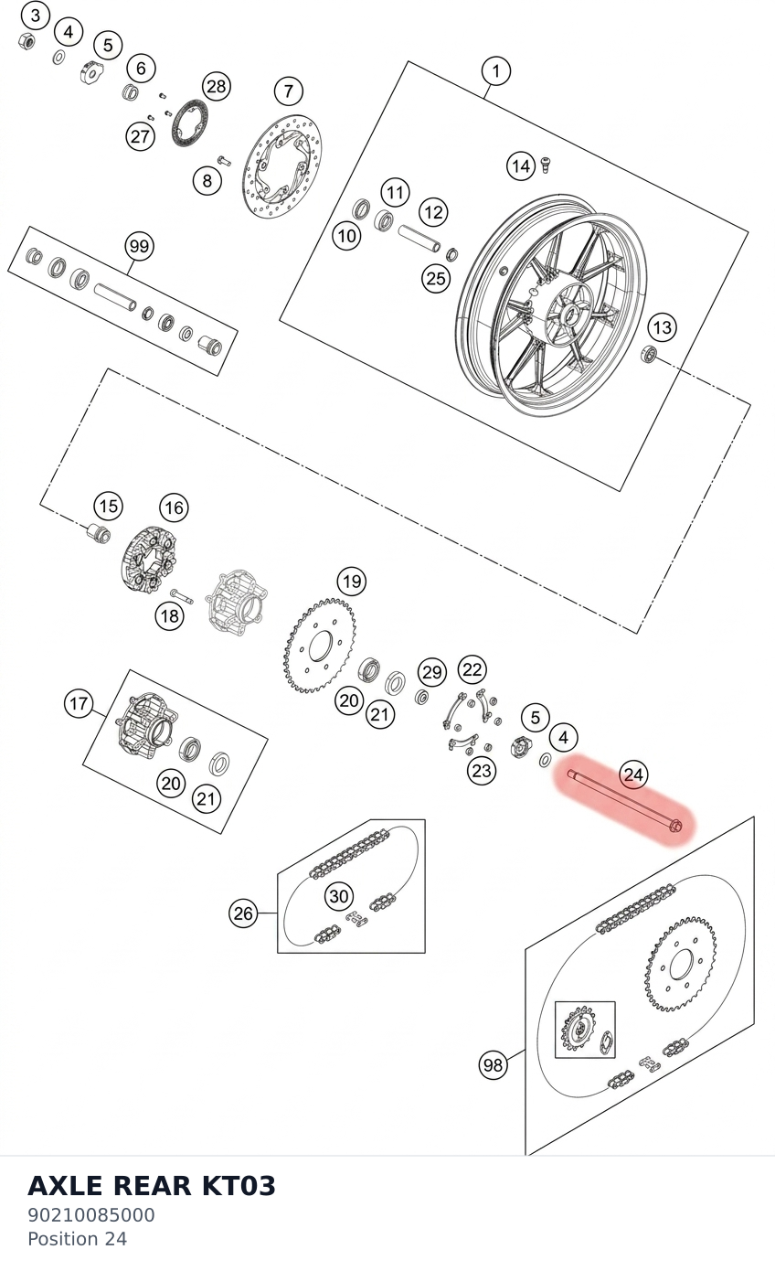 Diagram preview: AXLE REAR KT03 (90210085000)