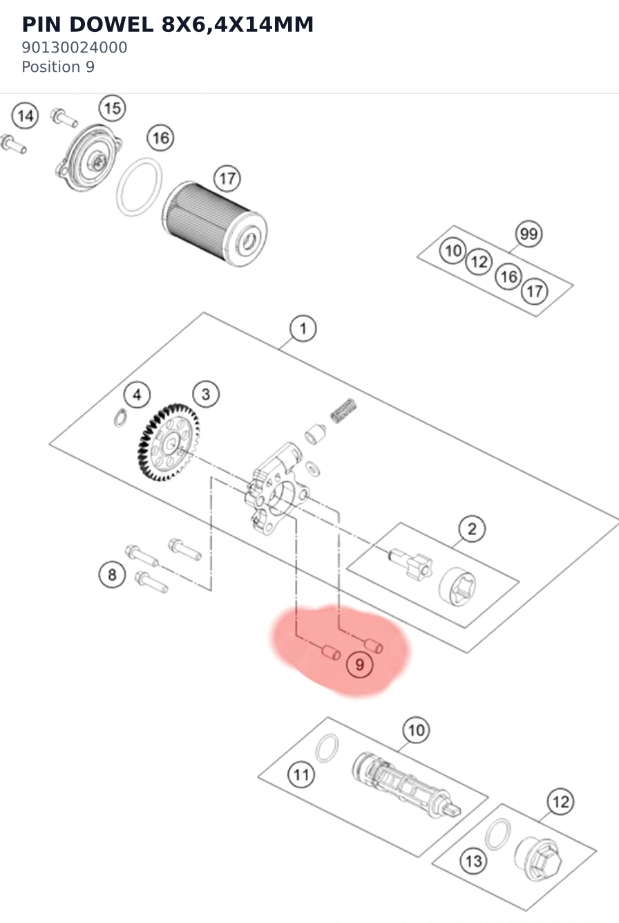 Diagram preview: PIN DOWEL 8X6,4X14MM (90130024000)