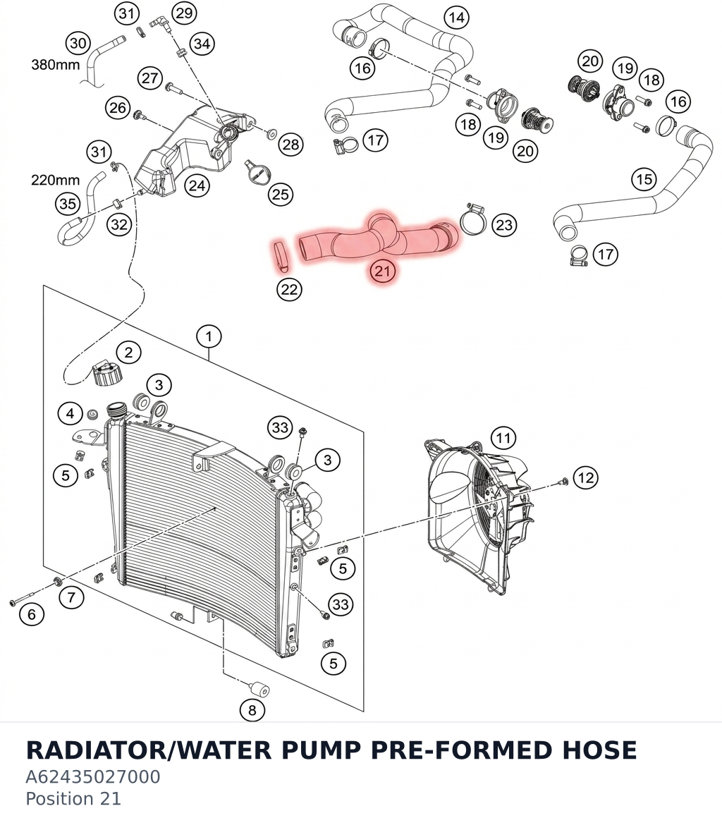 Diagram preview: RADIATOR/WATER PUMP PRE-FORMED HOSE (A62435027000)