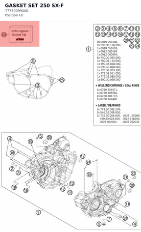 Diagram preview: GASKET SET 250 SX-F (77730099000)