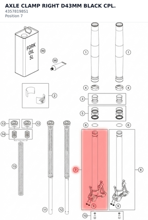 Diagram preview: AXLE CLAMP RIGHT D43MM BLACK CPL. (43578198S1)