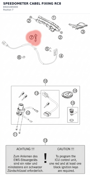 Diagram preview: SPEEDOMETER CABEL FIXING RC8 (69101085000)