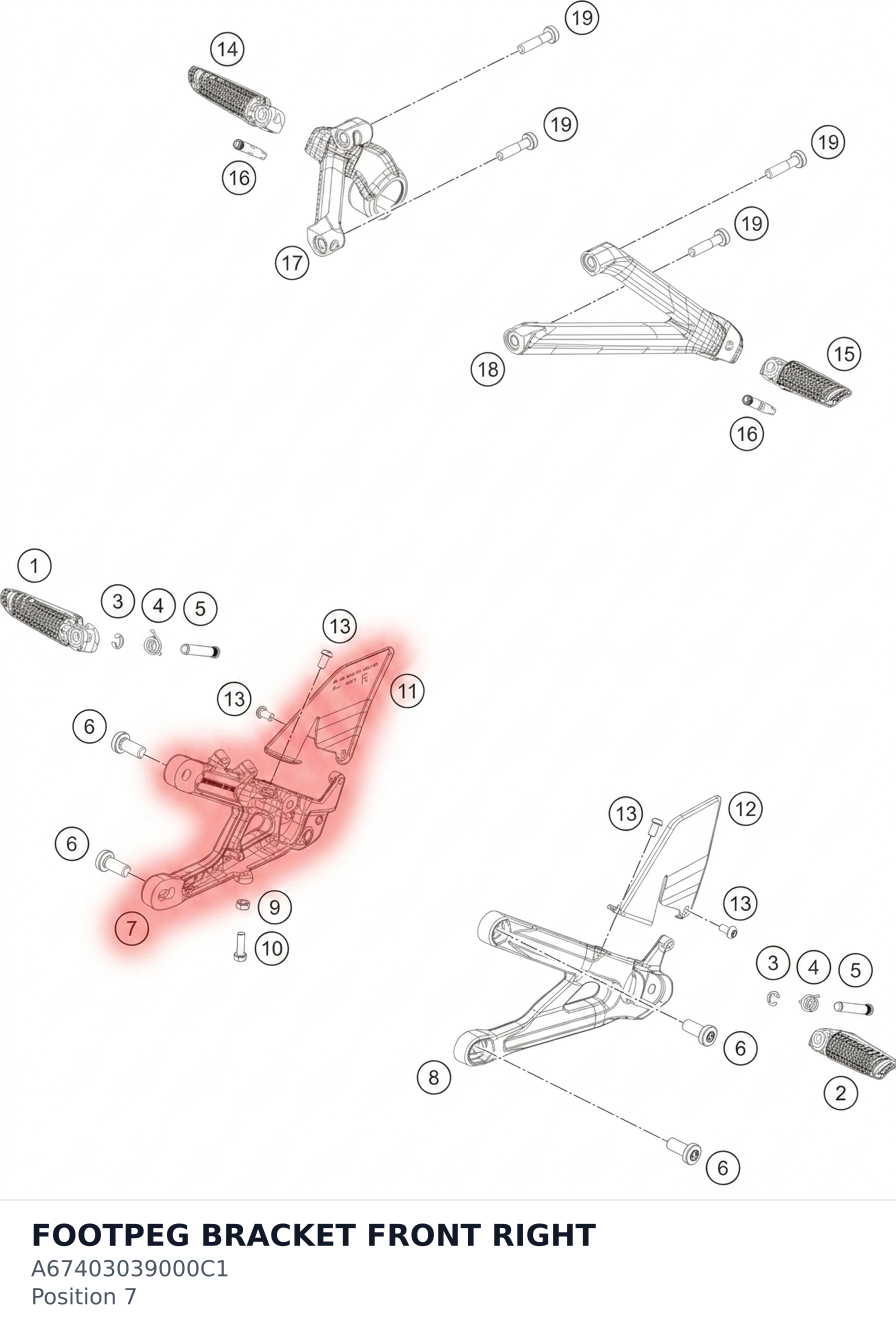 Diagram preview: FOOTPEG BRACKET FRONT RIGHT (A67403039000C1)