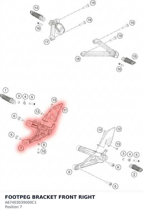 Diagram preview: FOOTPEG BRACKET FRONT RIGHT (A67403039000C1)