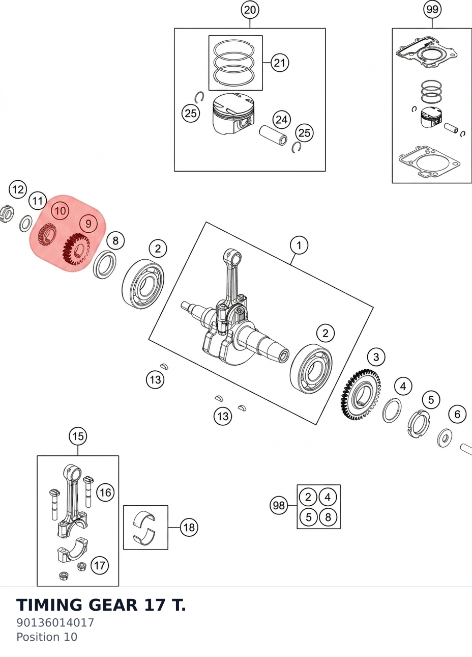 Diagram preview: TIMING GEAR 17 T. (90136014017)