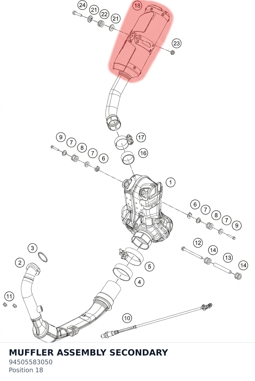 Diagram preview: MUFFLER ASSEMBLY SECONDARY (94505583050)