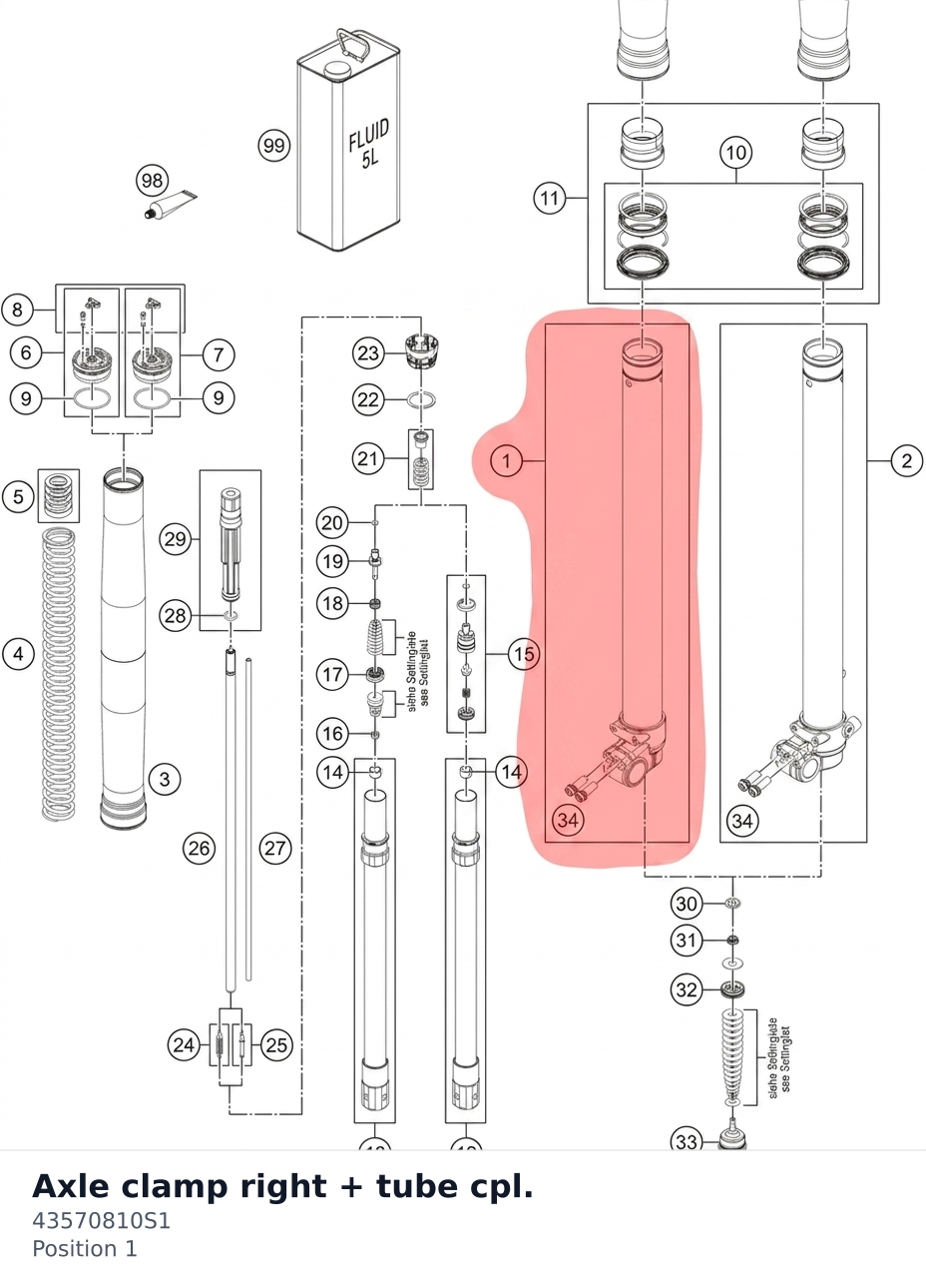 Diagram preview: Axle clamp right + tube cpl. (43570810S1)