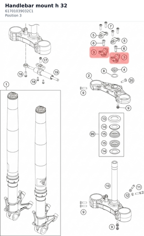 Diagram preview: Handlebar mount h 32 (61701039032C1)