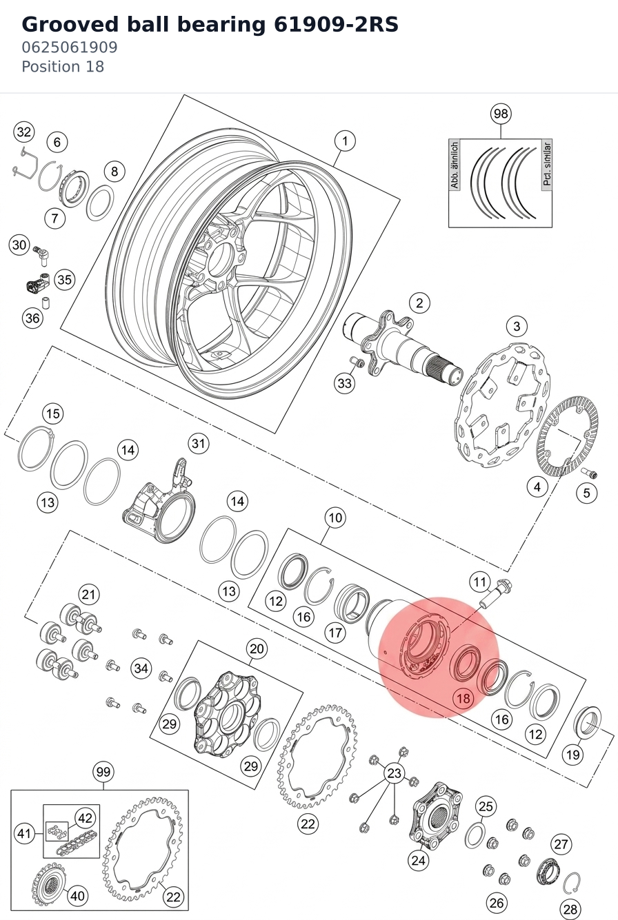 Diagram preview: Grooved ball bearing 61909-2RS (0625061909)
