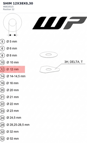 Diagram preview: SHIM 12X38X0,30 (46810515)