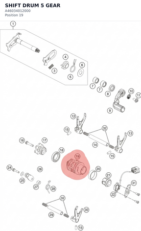 Diagram preview: SHIFT DRUM 5 GEAR (A46034012000)