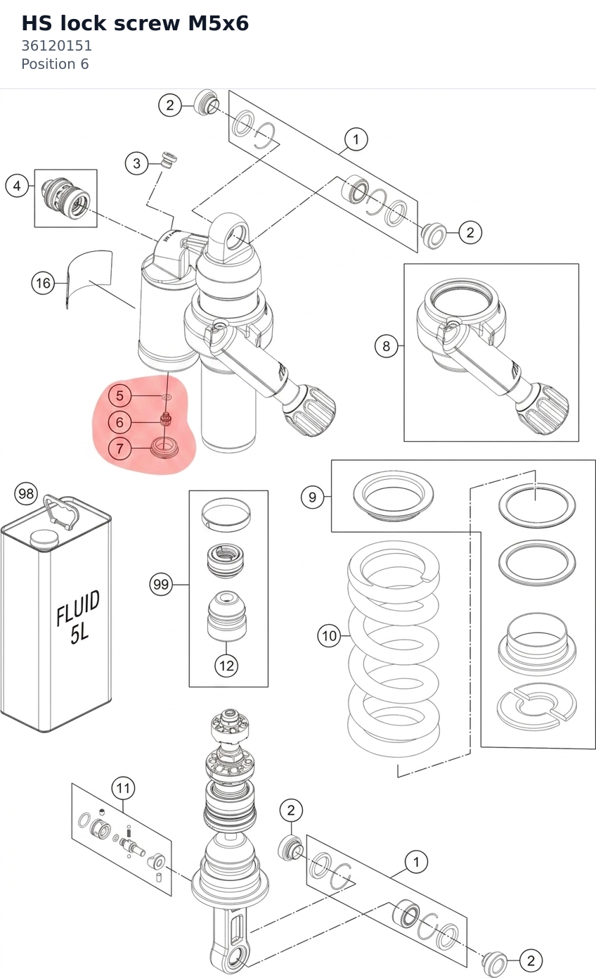 Diagram preview: HS lock screw M5x6 (36120151)