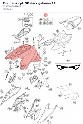 Diagram preview: Fuel tank cpl. SD dark galvano 17 (61307013044KCA)