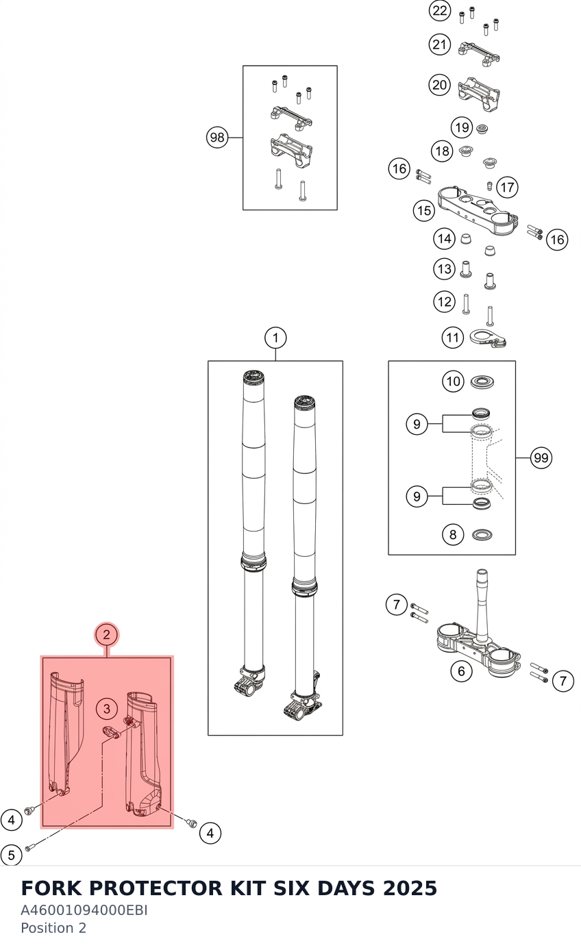 Diagram preview: FORK PROTECTOR KIT SIX DAYS 2025 (A46001094000EBI)