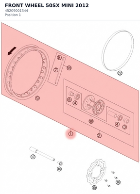 Diagram preview: FRONT WHEEL 50SX MINI 2012 (45209001344)