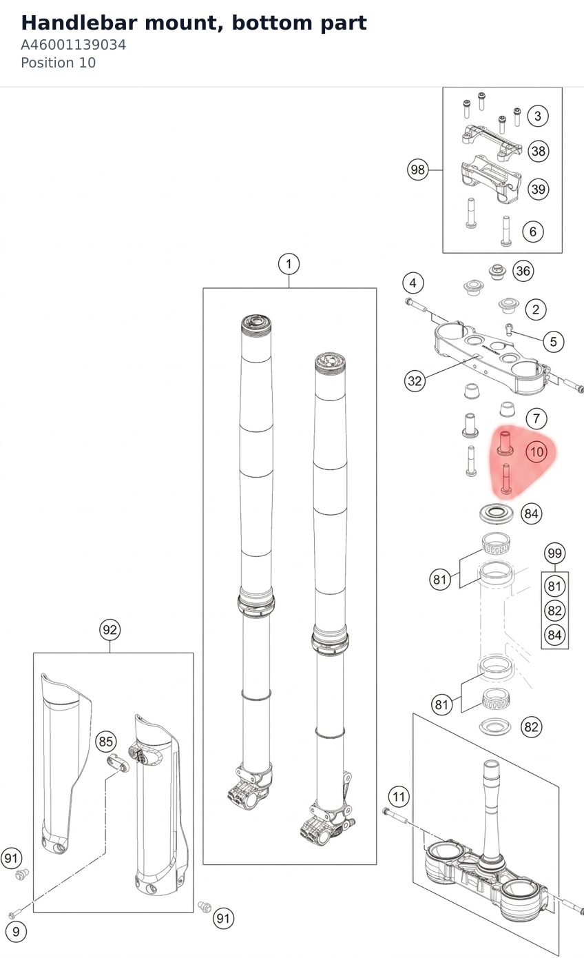 Diagram preview: Handlebar mount, bottom part (A46001139034)