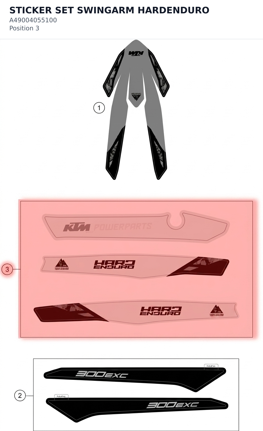 Diagram preview: STICKER SET SWINGARM HARDENDURO (A49004055100)
