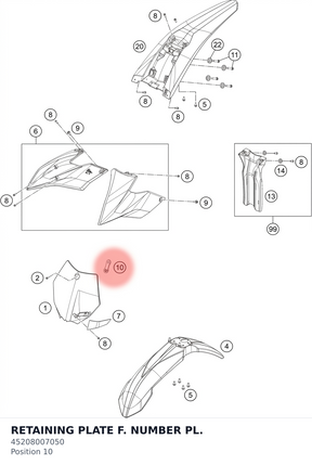 Diagram preview: RETAINING PLATE F. NUMBER PL. (45208007050)