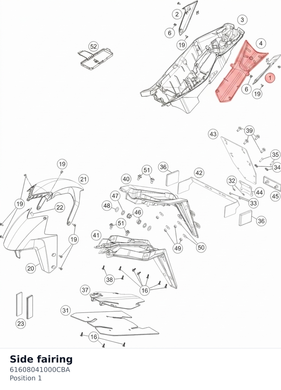 Diagram preview: Side fairing (61608041000CBA)