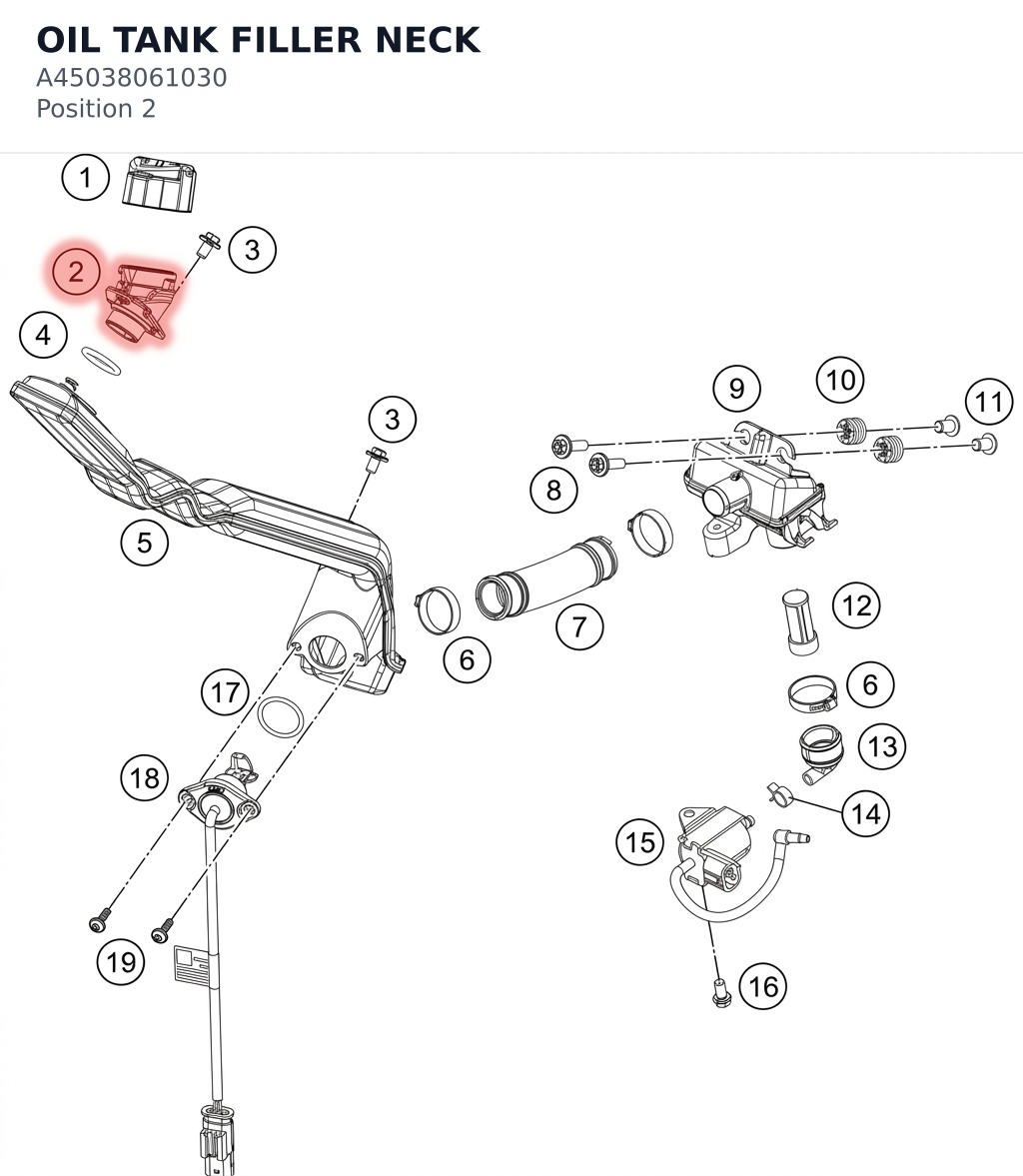 Diagram preview: OIL TANK FILLER NECK (A45038061030)