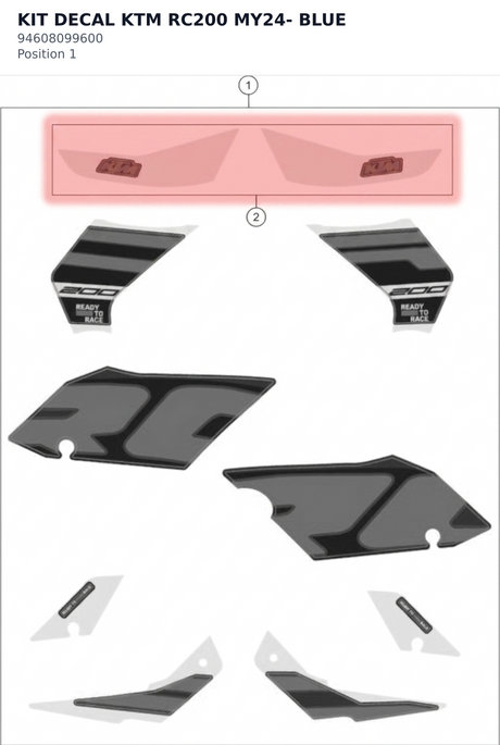 Diagram preview: KIT DECAL KTM RC200 MY24- BLUE (94608099600)