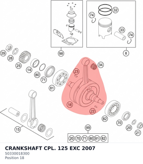 Diagram preview: CRANKSHAFT CPL. 125 EXC 2007 (50330018300)