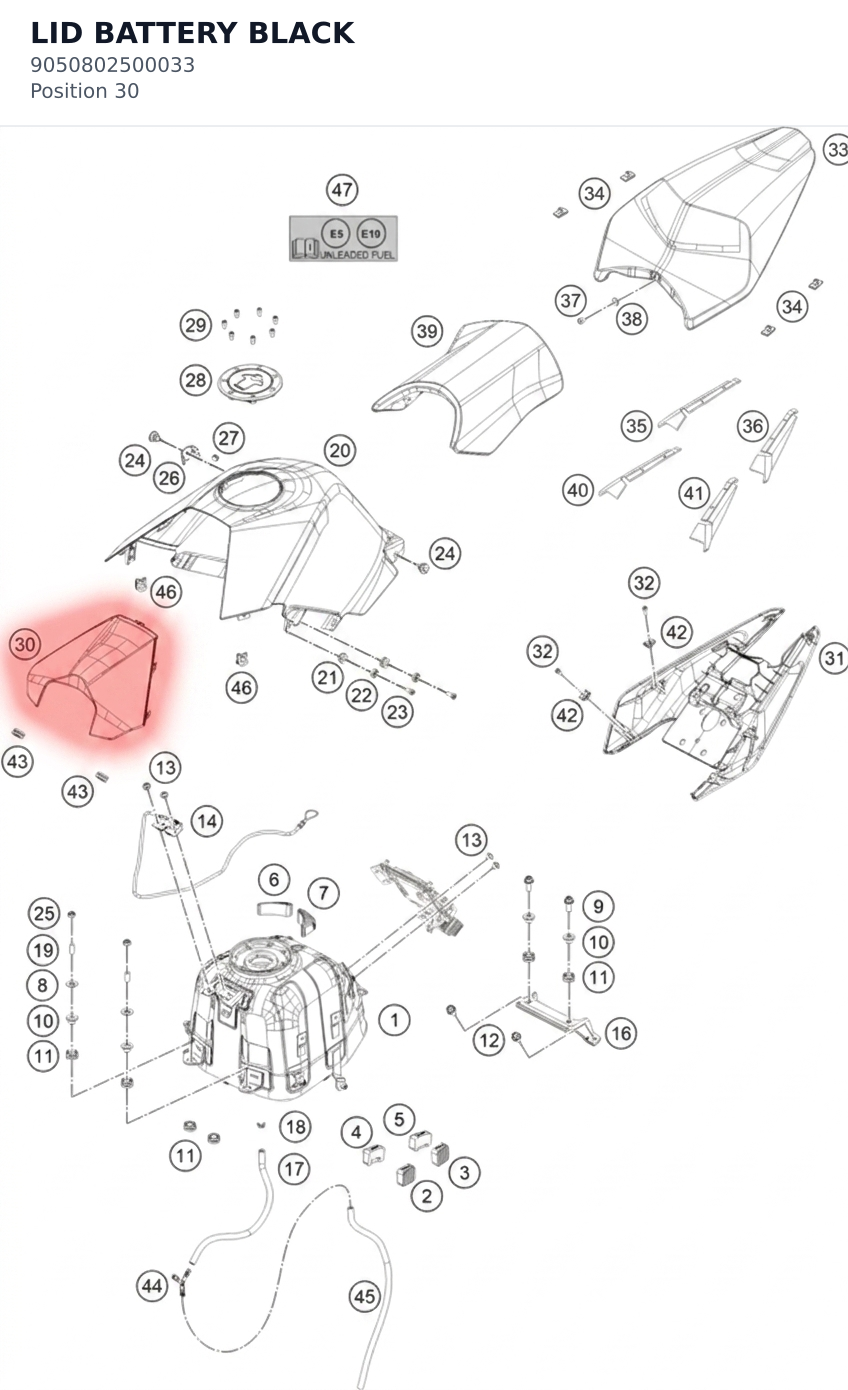 Diagram preview: LID BATTERY BLACK (9050802500033)
