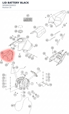 Diagram preview: LID BATTERY BLACK (9050802500033)