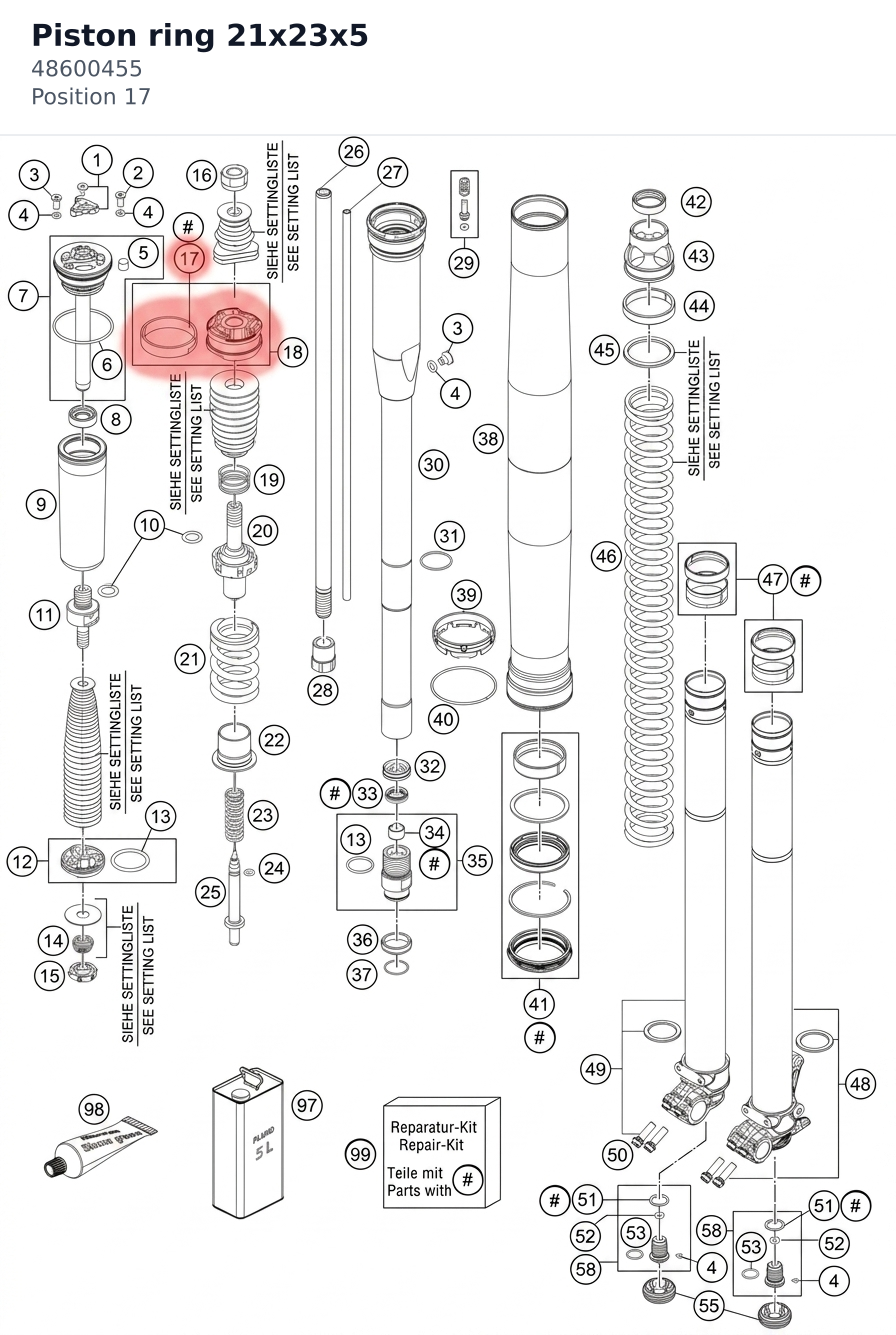 Diagram preview: Piston ring 21x23x5 (48600455)