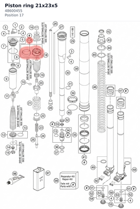 Diagram preview: Piston ring 21x23x5 (48600455)