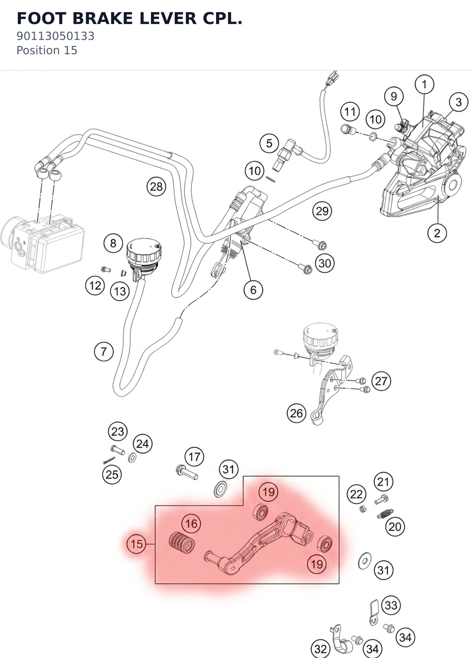 Diagram preview: FOOT BRAKE LEVER CPL. (90113050133)