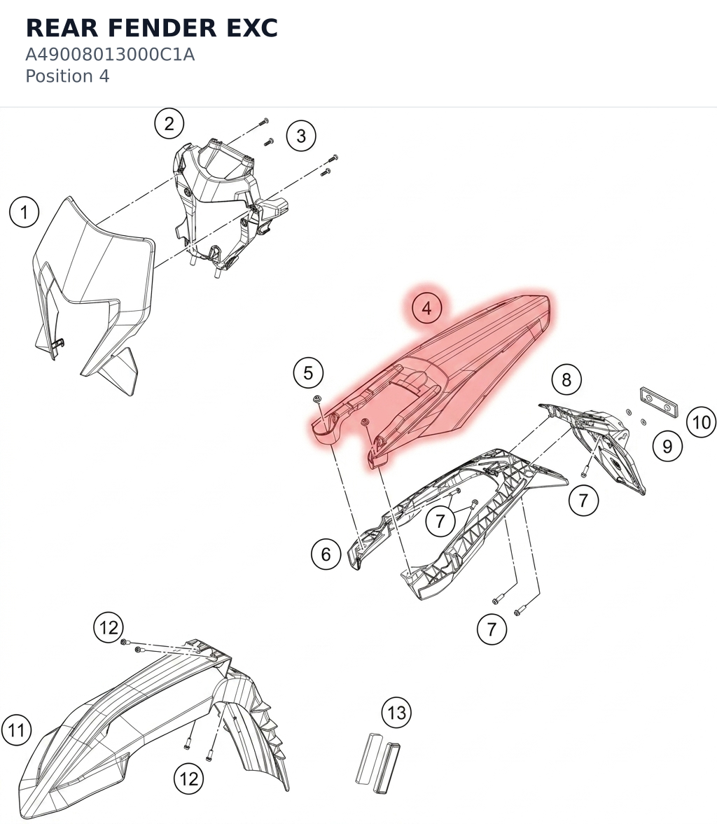 Diagram preview: REAR FENDER EXC (A49008013000C1A)