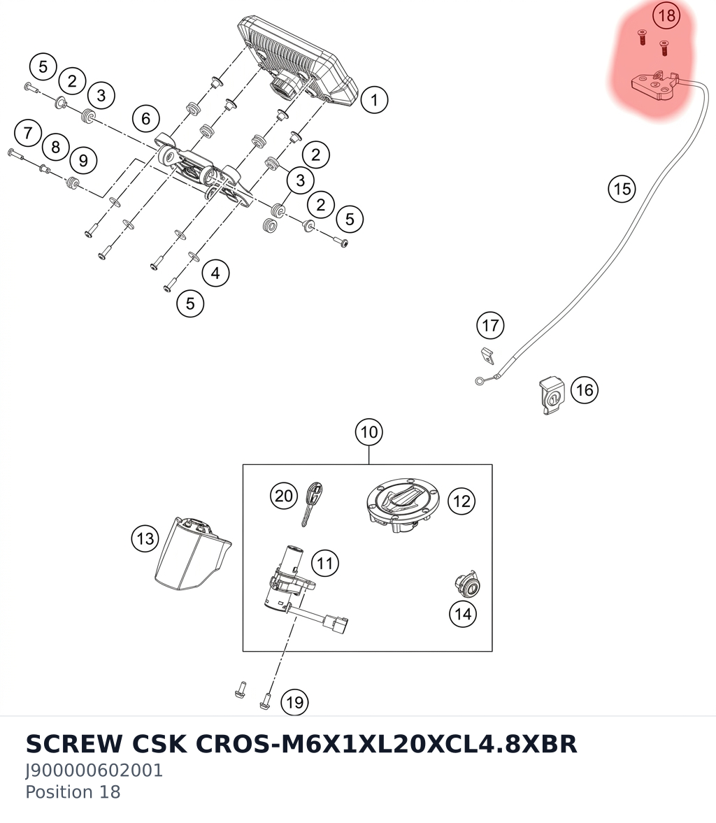 Diagram preview: SCREW CSK CROS-M6X1XL20XCL4.8XBR (J900000602001)