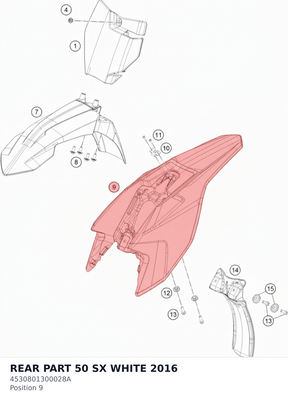 Diagram preview: REAR PART 50 SX WHITE     2016 (4530801300028A)