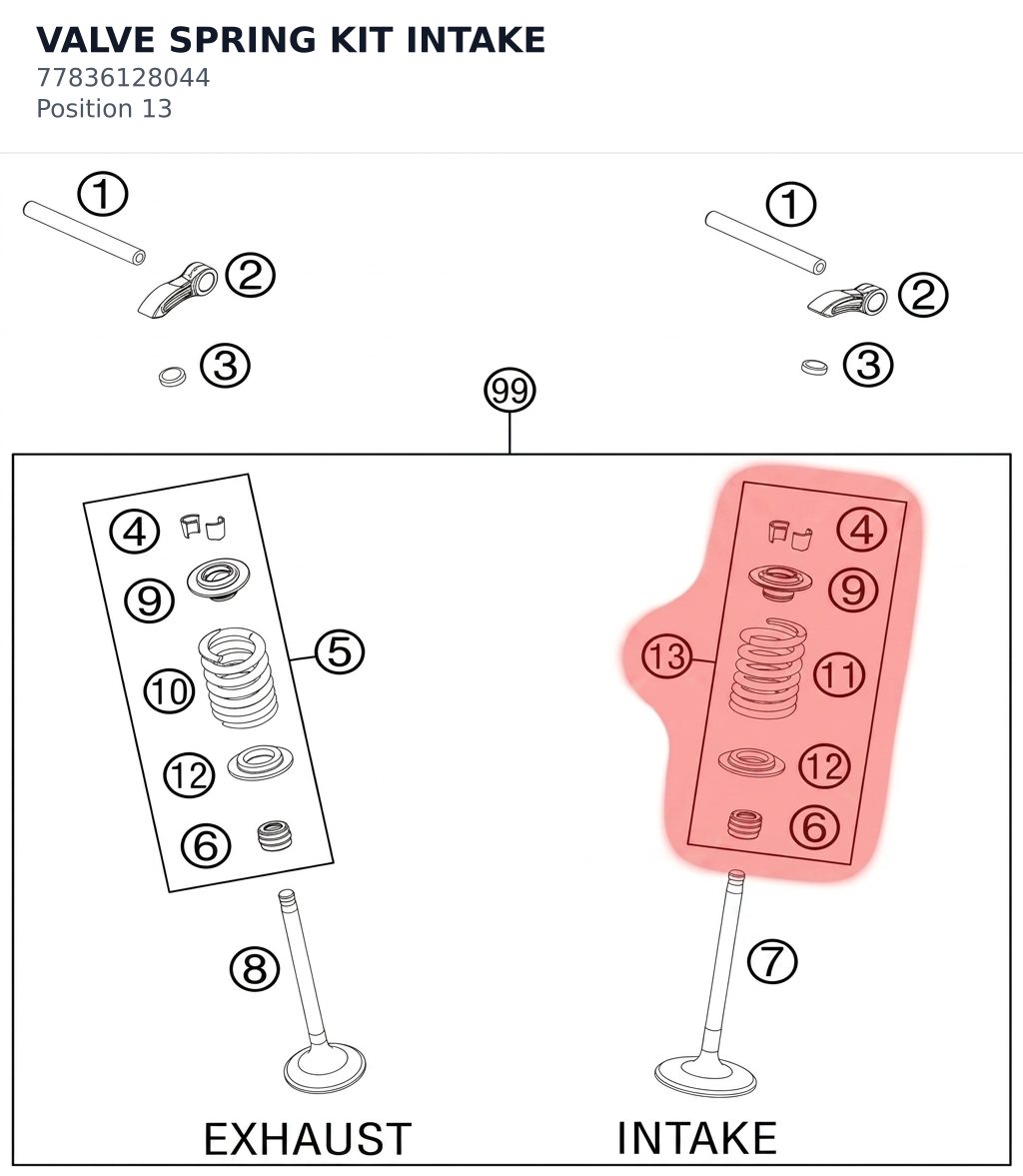 Diagram preview: VALVE SPRING KIT INTAKE (77836128044)