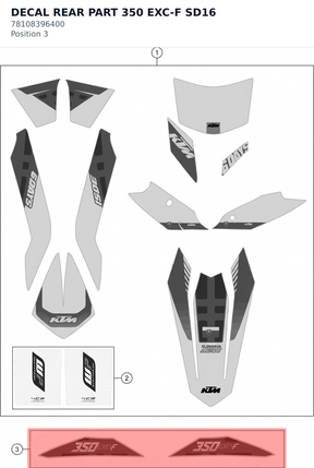 Diagram preview: DECAL REAR PART 350 EXC-F SD16 (78108396400)